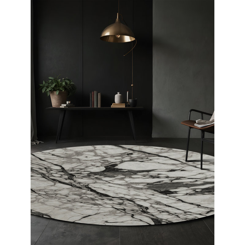 Tapis gris soyeux et moelleux, Rond 5 pi