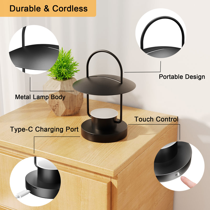 FANHAO Portable LED Modern Table Lamp, 1-Light, Desk Lighting, Touch Control, USB Charging Port