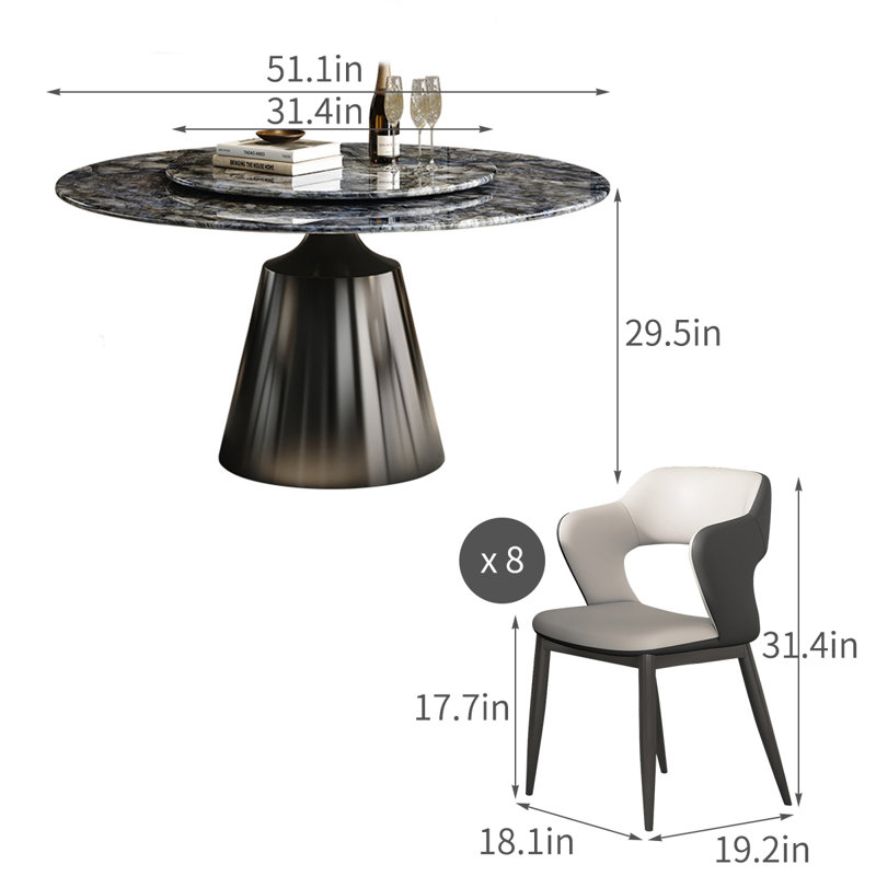Ensembles de table de salle à manger Modern Modern, H 29,5 po x L 51,1 po x l 51,1 po, 9 pièces : table, 8 chaises
