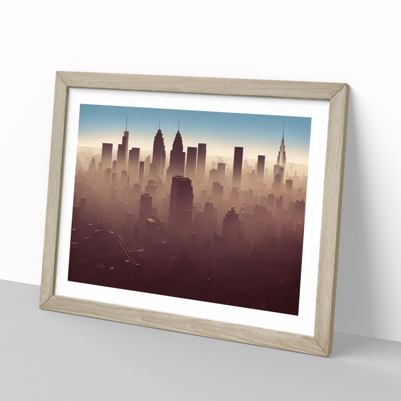 XH1022-6146X Modern New York Skyline - Single Picture Frame Print, Oak, 46cm H x 64cm W x 2cm D