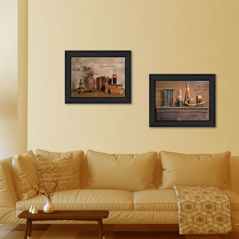 Rustic Candles and Books Framed Canvas Wall Art Set