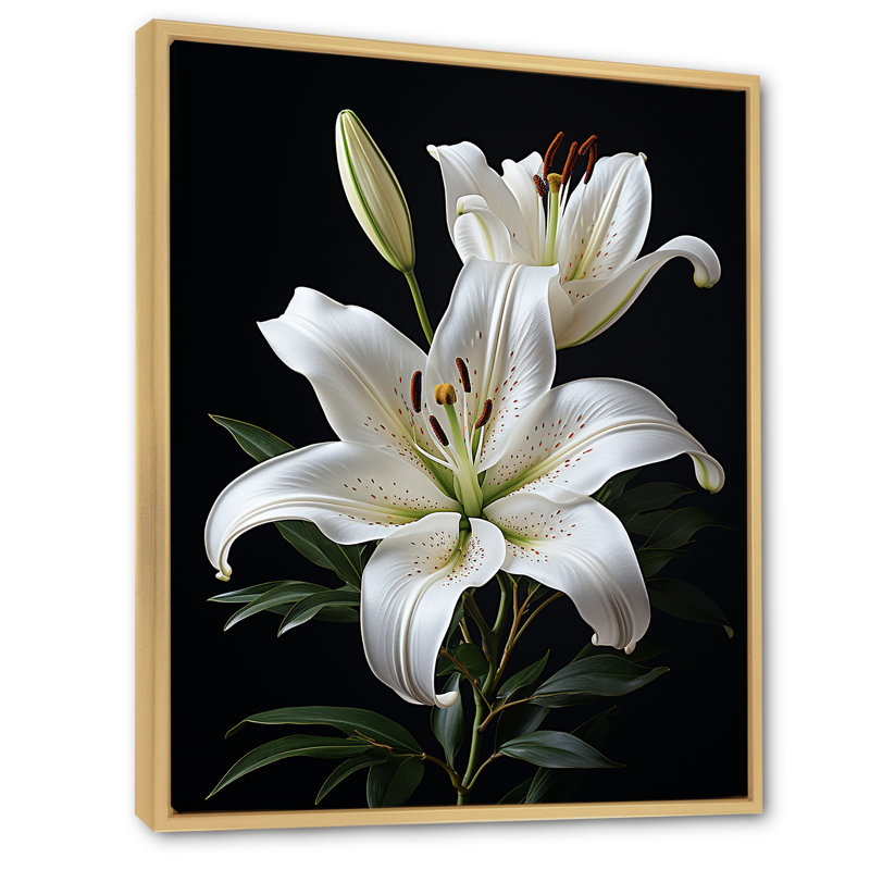 «Black White Lily Exquis II» - lys, impressions sur toile, H 20 po x l 12 po x P 1 po, Cadre flottant en érable