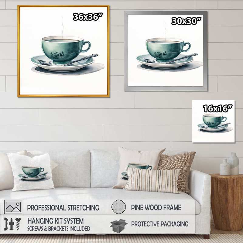 «Green Green Teacup Delight II», art mural Chine, Toile tendue, H 36 po x l 36 po x P 1,5 po