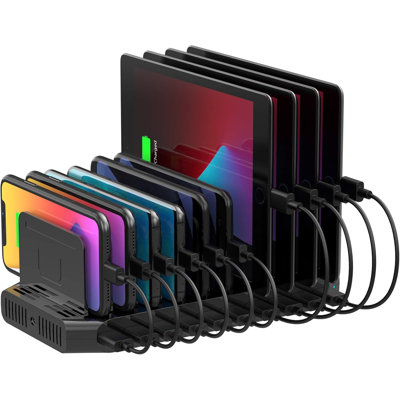 USB Charging Station, 10 USB Fast Ports Charge Docking Station And Adjustable Dividers