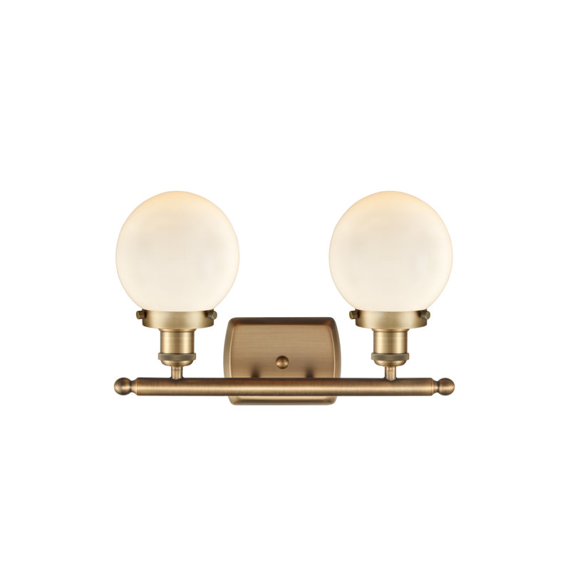 Éclairage pour salle de bain 2 lumières Chippewa, Blanc mat, Incandescent, Laiton brossé