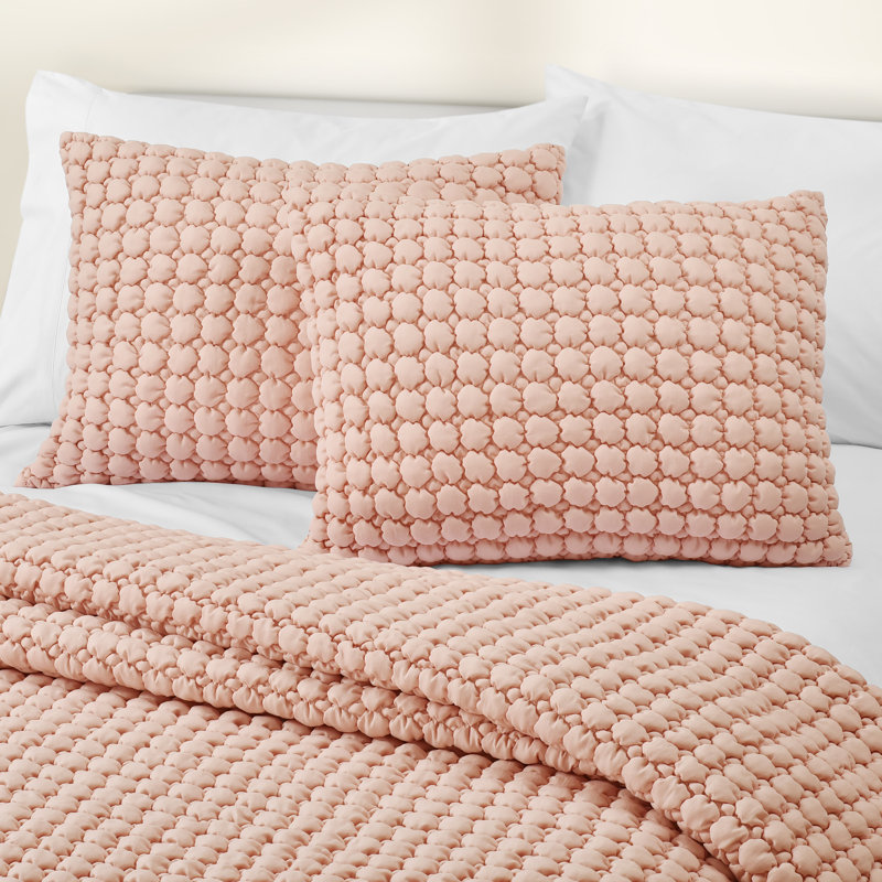 Ensemble de courtepointe Marshmallow Puff, Courtepointe double et 2 taies décoratives standa, Rosé