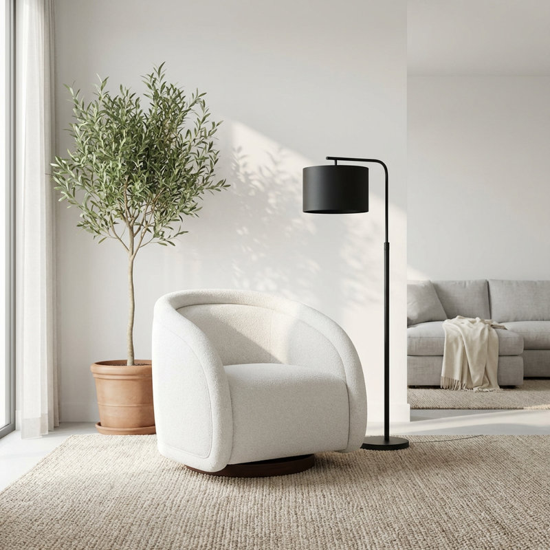 Élégant fauteuil pivotant texturé avec base pivotante en bois, Beige