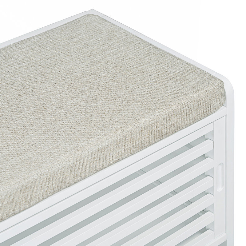 Banc à chaussures avec rangement et coussin, banc de rangement avec charme rétro, banc de vestibule, White