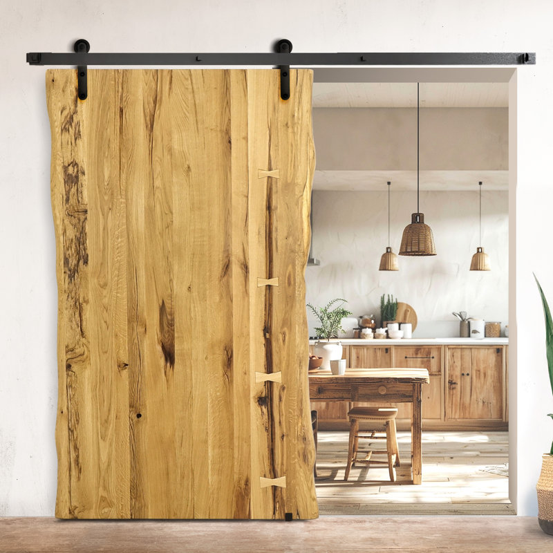 Veasley Solid Oak Barn Doors Prefinished, Natural Oil