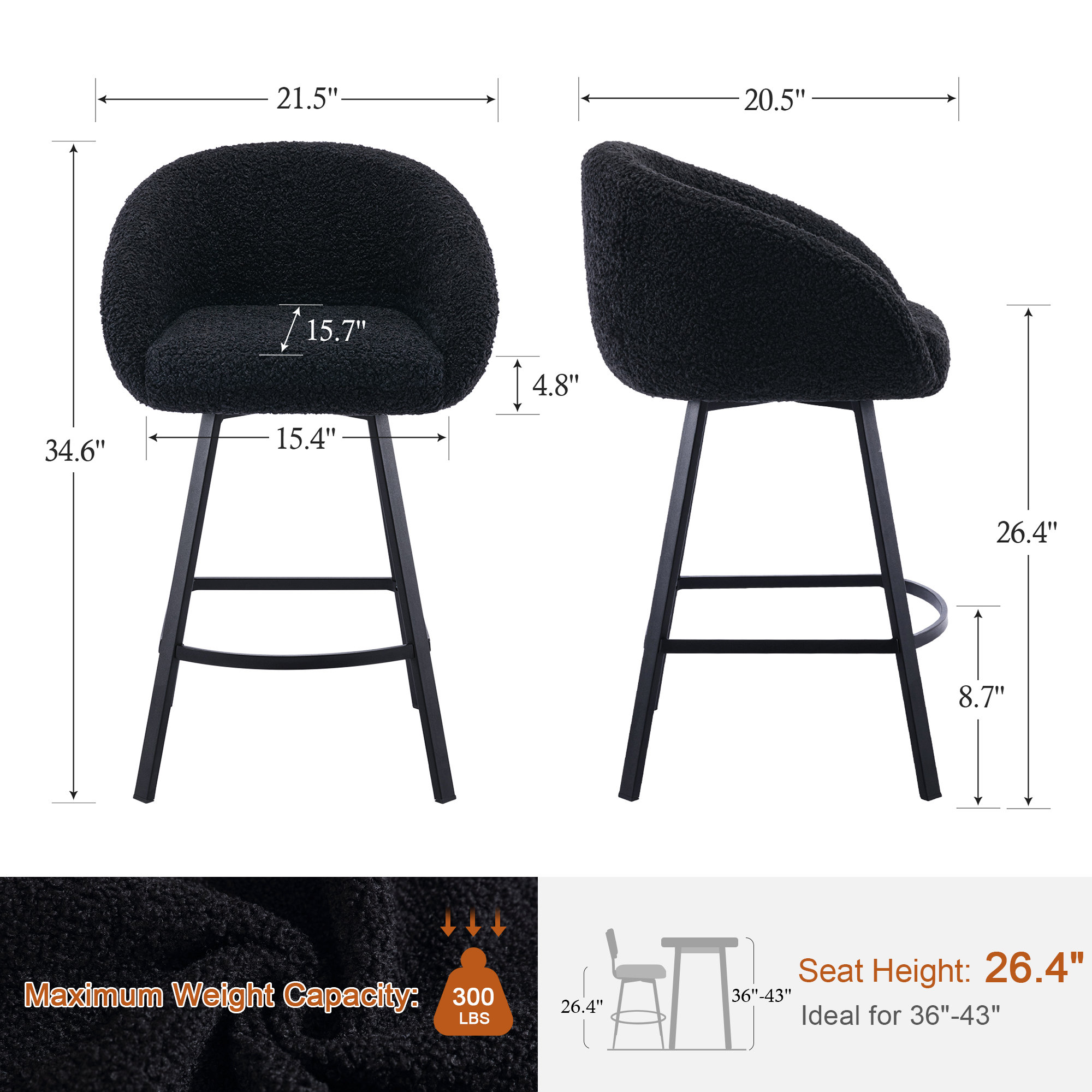 Absalom Swivel Upholstered 26.4" Sherpa Counter Stool with Metal Frame
