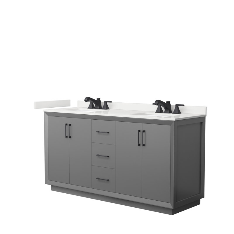 Strada 66'' W Double Vanity, Dark Gray, Giotto Quartz, Brushed Nickel