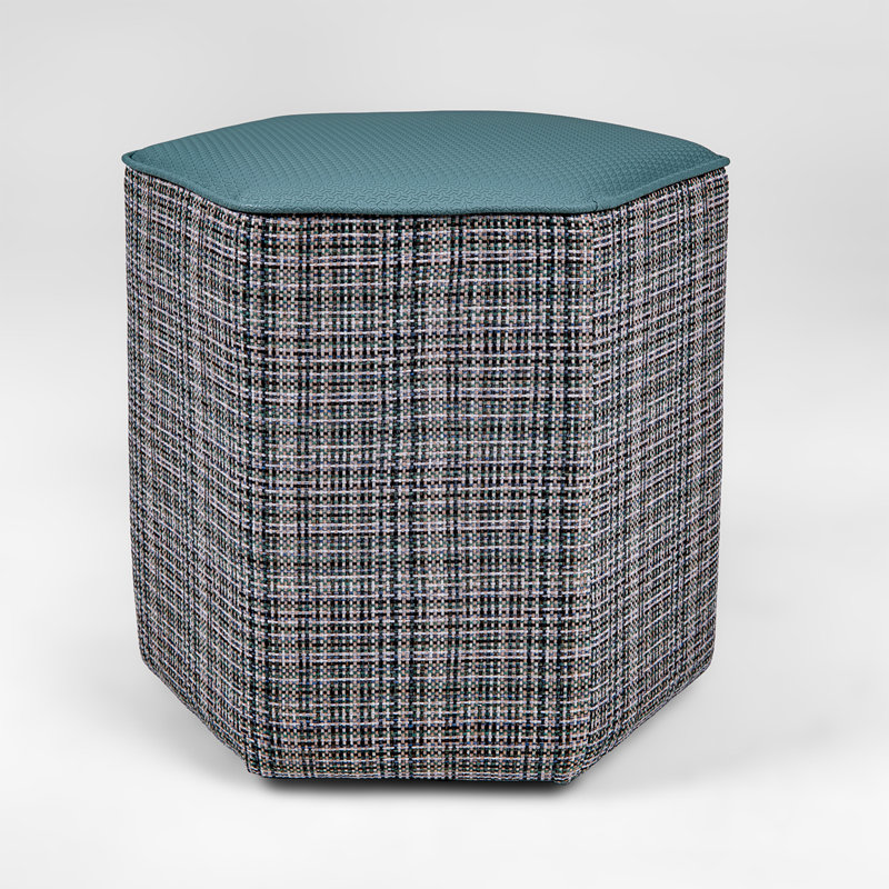 Fully Assembled Faux Leather and Textured Basketweave Round Ottoman, Green