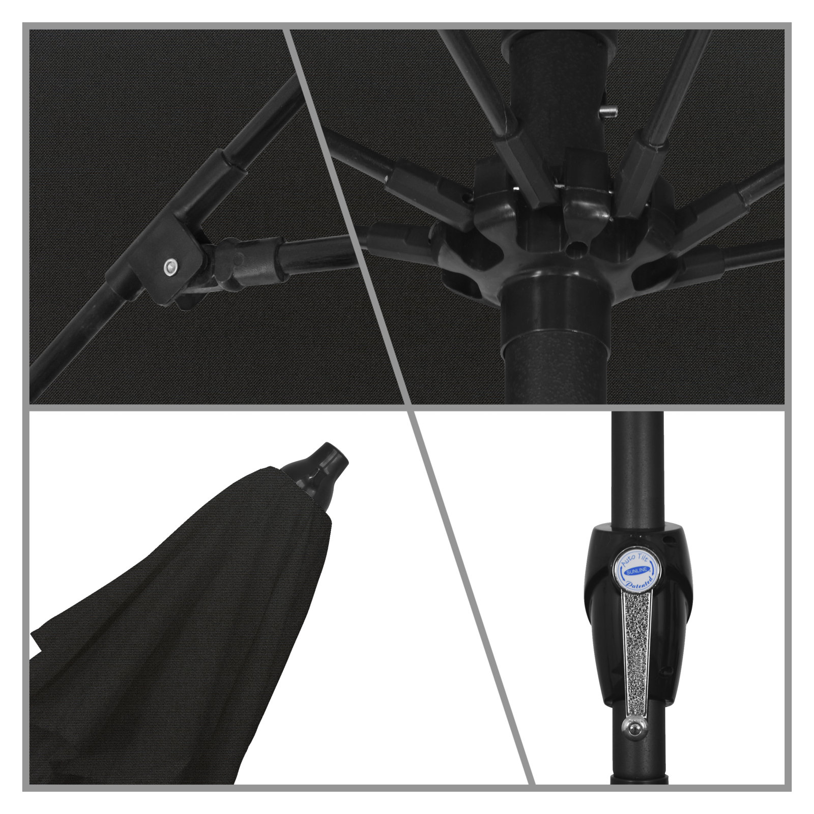 Gino 7.2' Sunbrella® Umbrella, Canvas Black Sunbrella® Canvas, 94"H x 86.3"W x 86.3"D
