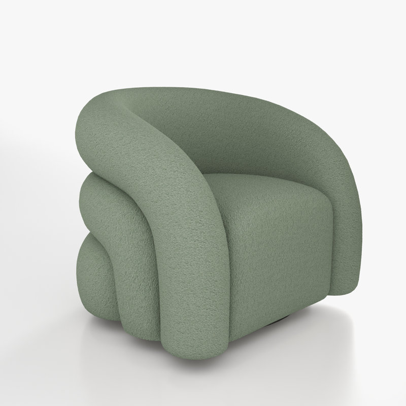 Coyle Upholstered Swivel Barrel Chair, Green Polyester, 1