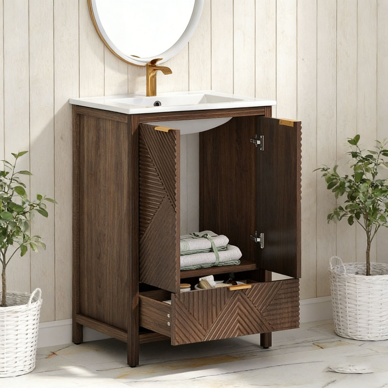 Meuble-lavabo 24 po avec lavabo, Brun