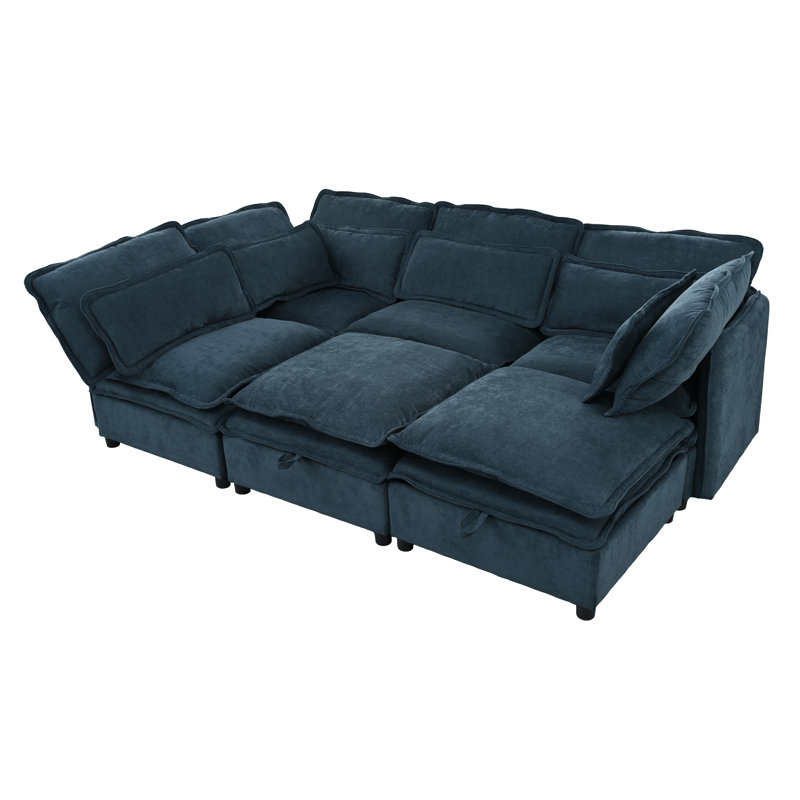 Canapé modulaire moderne avec coussins de siège de rangement, Polyester bleu foncé