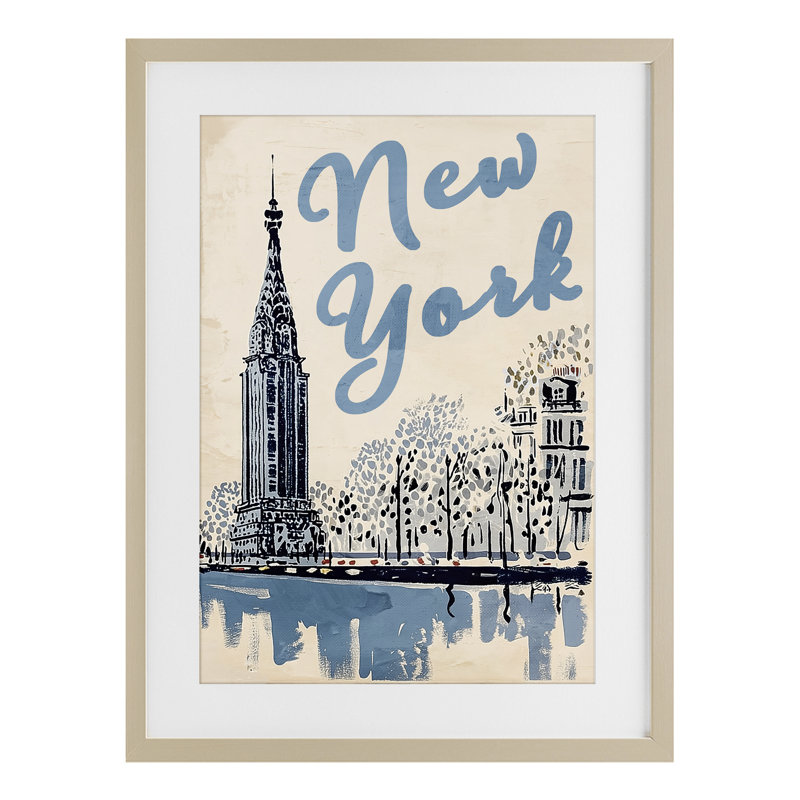 «Blue and Beige New York», reproduction sous verre encadrée, design par Annabelle Hall, H 20 po x l 14 po