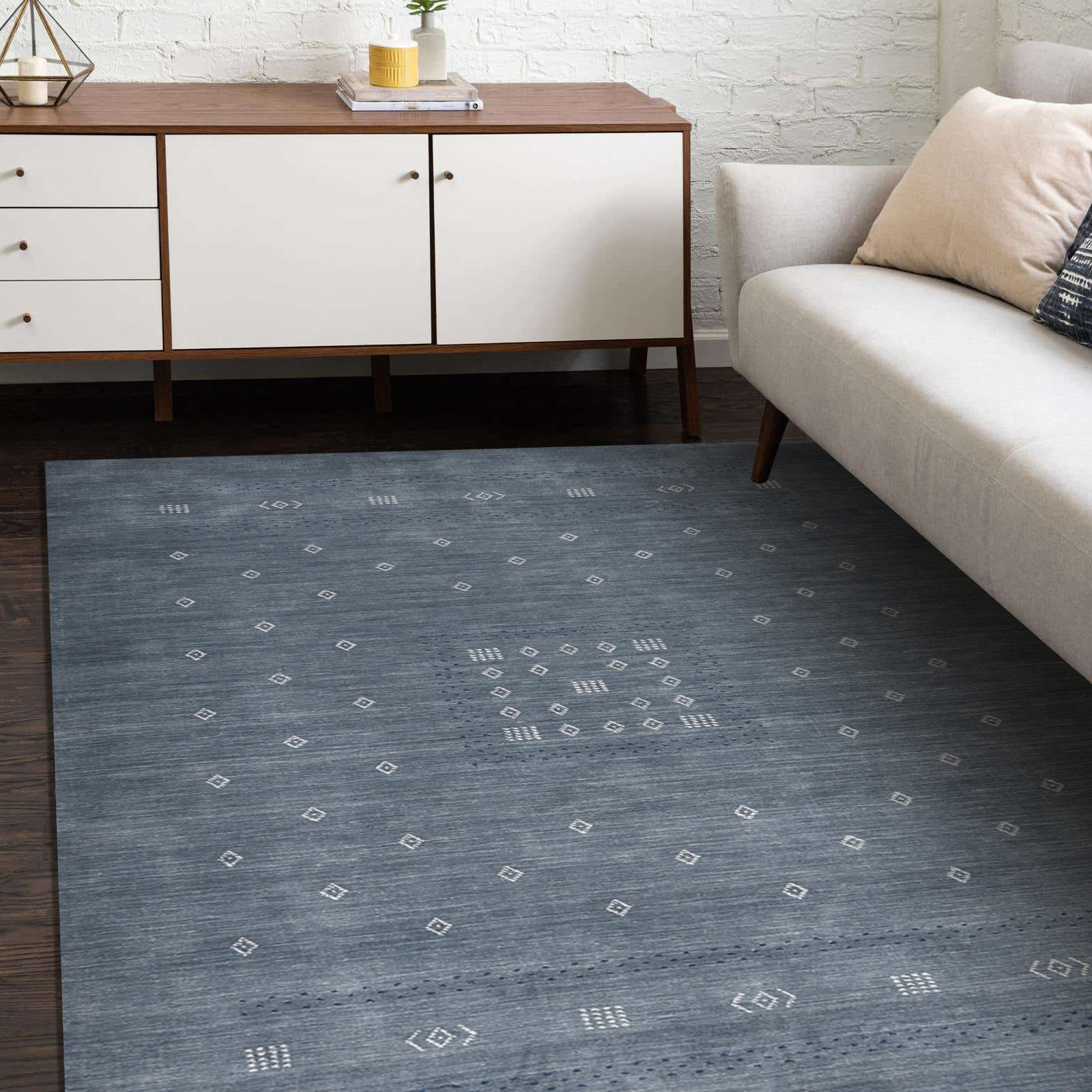 Simi Hand Knotted Cotton/Wool Southwestern Area Rug, Rectangle 4' x 6', Slate