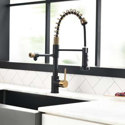 Robinet d'évier de cuisine - Robinet rétractable noir et or