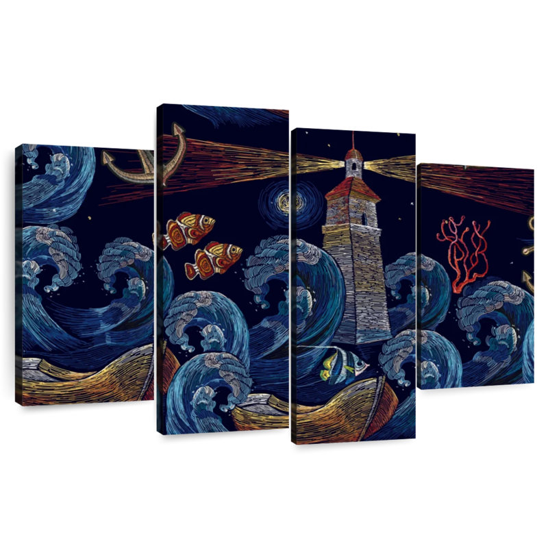 Aletra Embroidered  Lighthouse, 42" H x 68" W