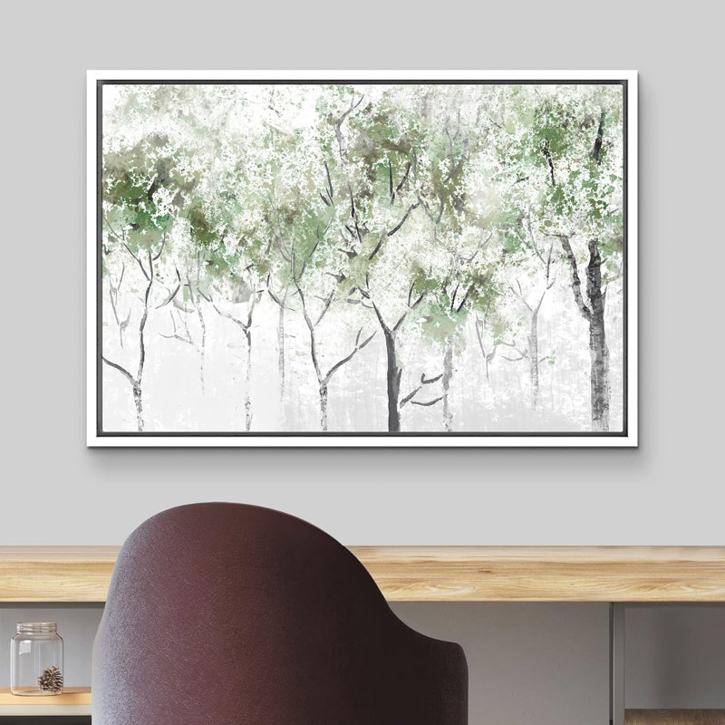 «Abstract Forest Rustic Pastel Green Spring Forest Tree Nature Abstract Landscape», reproduction d'art sur toile, Blanc