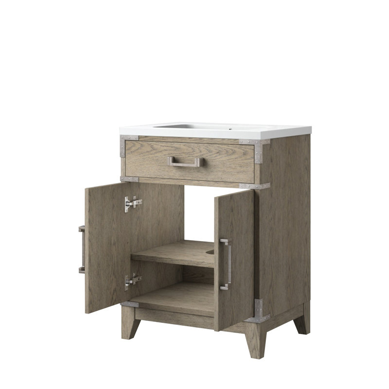 Meuble-lavabo simple en chêne gris l 24 po x P 18 po avec plateau en acrylique, Gray/Silver, 32" W