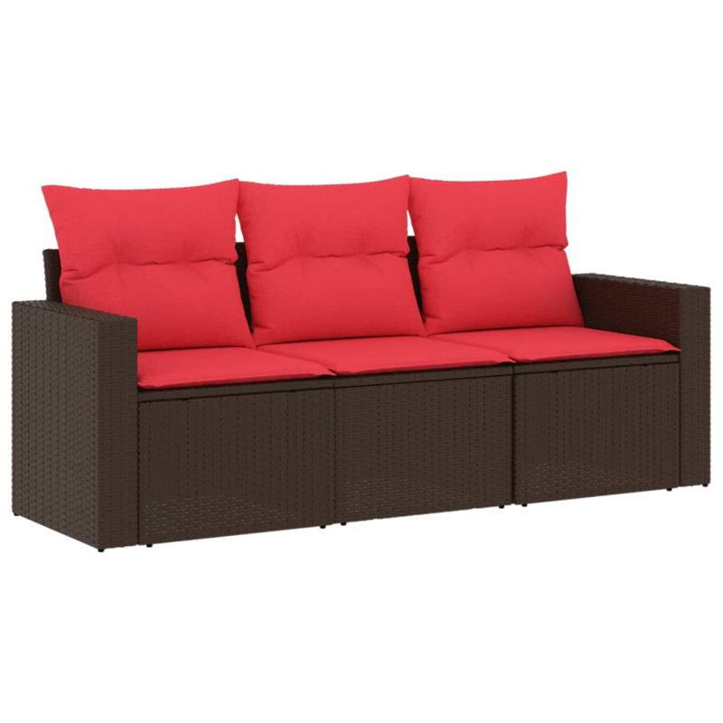 Ebern Designs 3 Piece Patio Sofa Set With Cushions Black Poly Rattan, Navy Blue Cushion/ Gray Frame