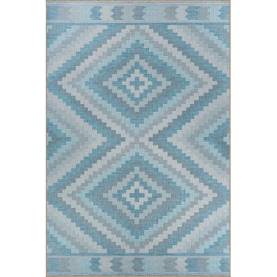 Ice Blue Cross Geometric Pattern Woven Base Washable Area Rug
