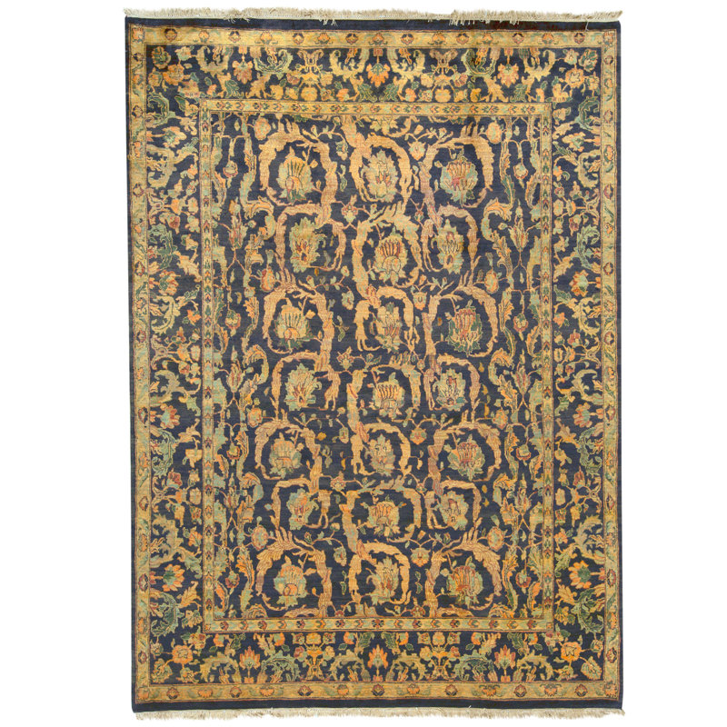 High-Quality Hand-Knotted Black And Gold Area Rug