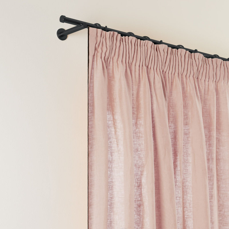 Carlina Linen Semi Sheer Curtain Panel Pair Single Panel, Pink, Width 350 x Drop 280cm