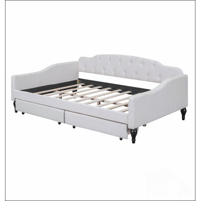 Upholstered Tufted Daybed With Two Drawers