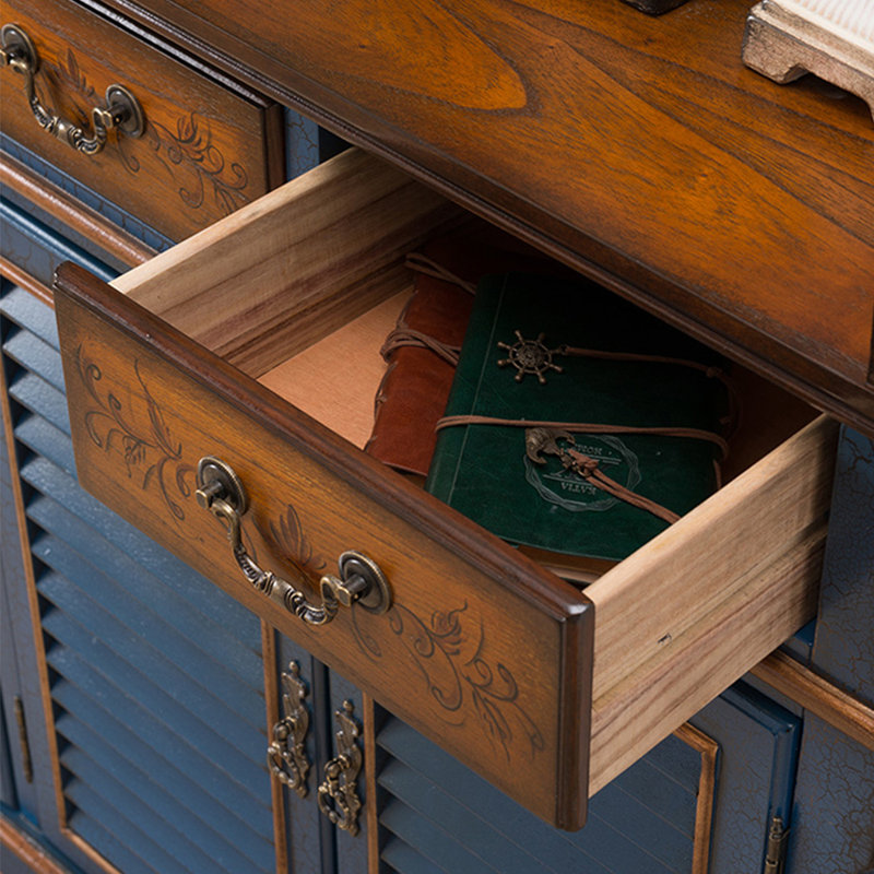 American style retro breathable shoe cabinet, Navy