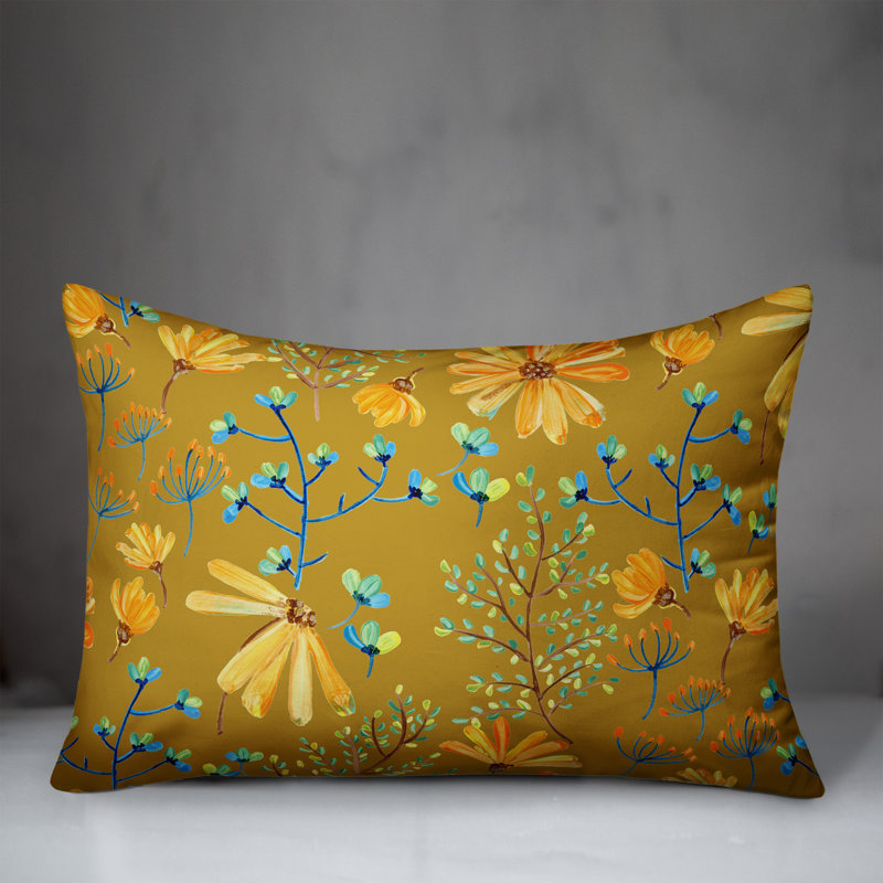  Coussin décoratif floral intérieur / extérieur en polyester, Jaune, H 18 po x l 25 po
