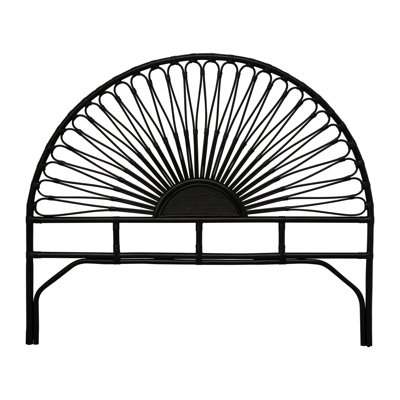 Grande tête de lit Sunburst en rotin et bois récupéré
