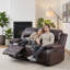 Causeuse inclinable à 2 places pour cinéma maison, canapé double inclinable manuel en similicuir brun foncé avec console de rangement et porte-gobelets