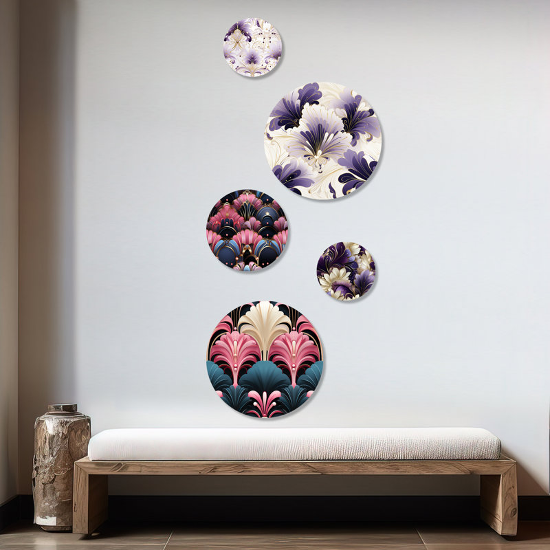Galkhai - Damask Bohemian Round Wall Art Set Of 5