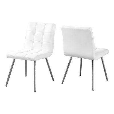 2 Dining Chair Collection, White Leather Look Upholstery, Robust Metal Legs For Stability In Kitchens Contemporary , 2 Chairs, Leather-Like Frame