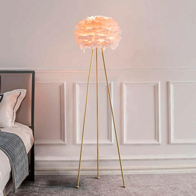 Modern Gold Metal Tripod with Side Table Floor Lamp