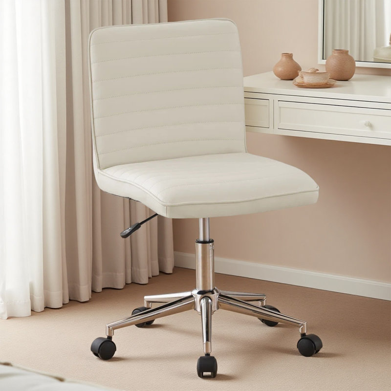 Chaise de bureau pivotante en similicuir, Similicuir blanc, Argent argent