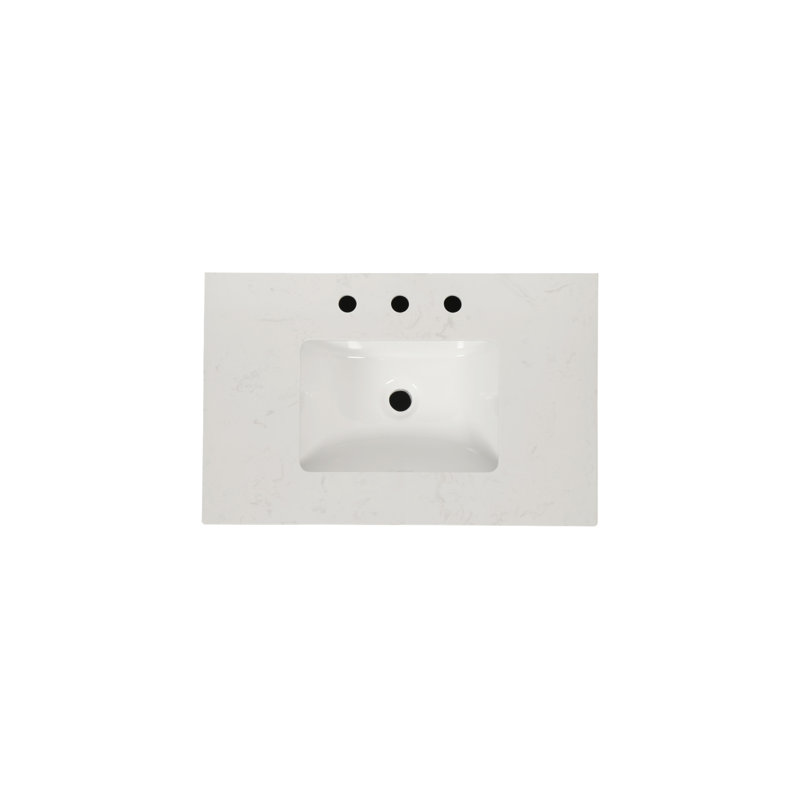 Meuble-lavabo autoportant de 30 po avec lavabo, comptoir en marbre d'ingénierie Carrara, lavabo en céramique encastré et porte de rangement à fermeture en douceur