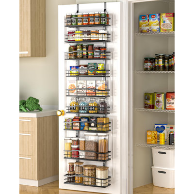 Organisateur de garde-manger à 9 niveaux au-dessus de la porte, rangement et rangement pour garde-manger, étagère à épices murale pour panier à épices noir, maison et cuisine