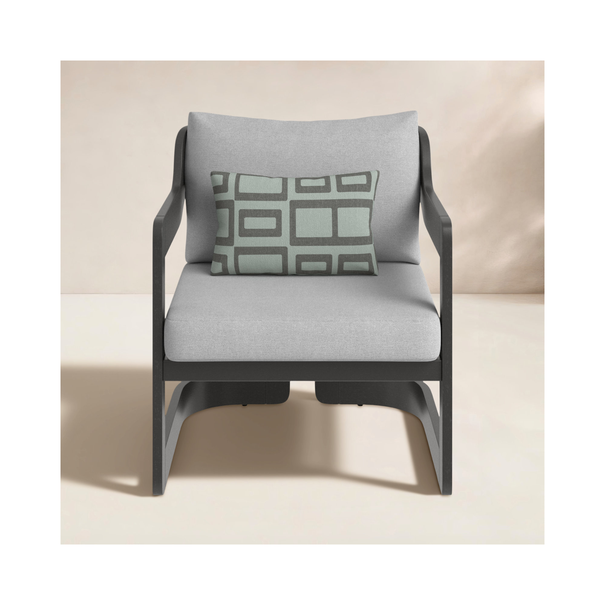 Dutton Acacia Outdoor Lounge Chair, Olefin, Gray Cushion/Gray Frame
