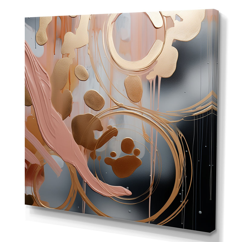 Art abstrait abstrait, encre liquide dorée II - formes abstraites, art mural, Toile tendue, H 16 po x l 16 po x P 1 po