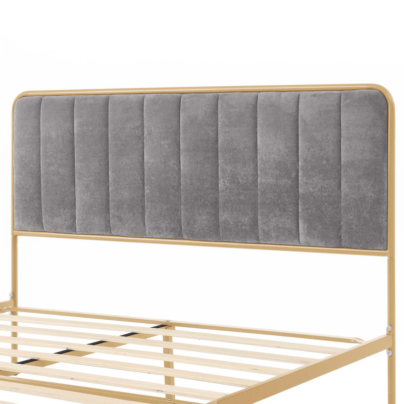 Upholstered Bed Frame, Gray