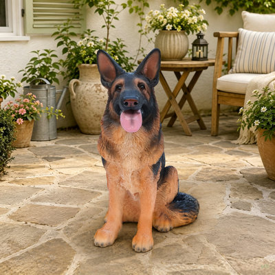 Statue de berger allemand réaliste, figurine d'animal réaliste en résine pour jardin intérieur extérieur, décoration de jardin, cadeau d'artisanat, noir + brun