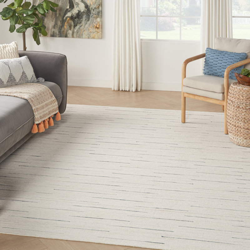 Tapis ivoire en laine et coton tissé à la main Anerinda, Rectangle 8 pi x 10 pi
