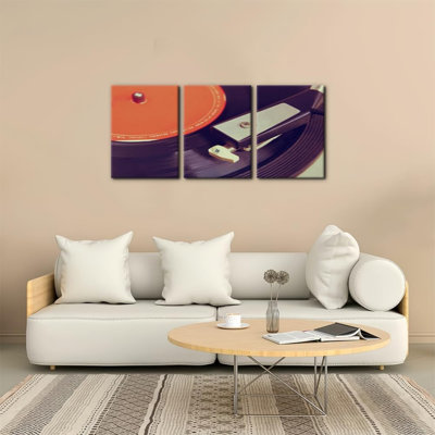 Ornement mural de salle de jeu sur le thème de la musique rétro 3 pièces, 12 x 16 pouces, décoration murale en toile pour salle de loisirs