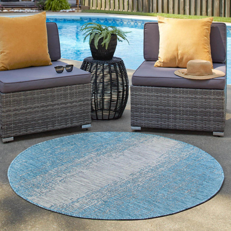 Tapis d'extérieur Iris couleur océan, Rond 13 pi