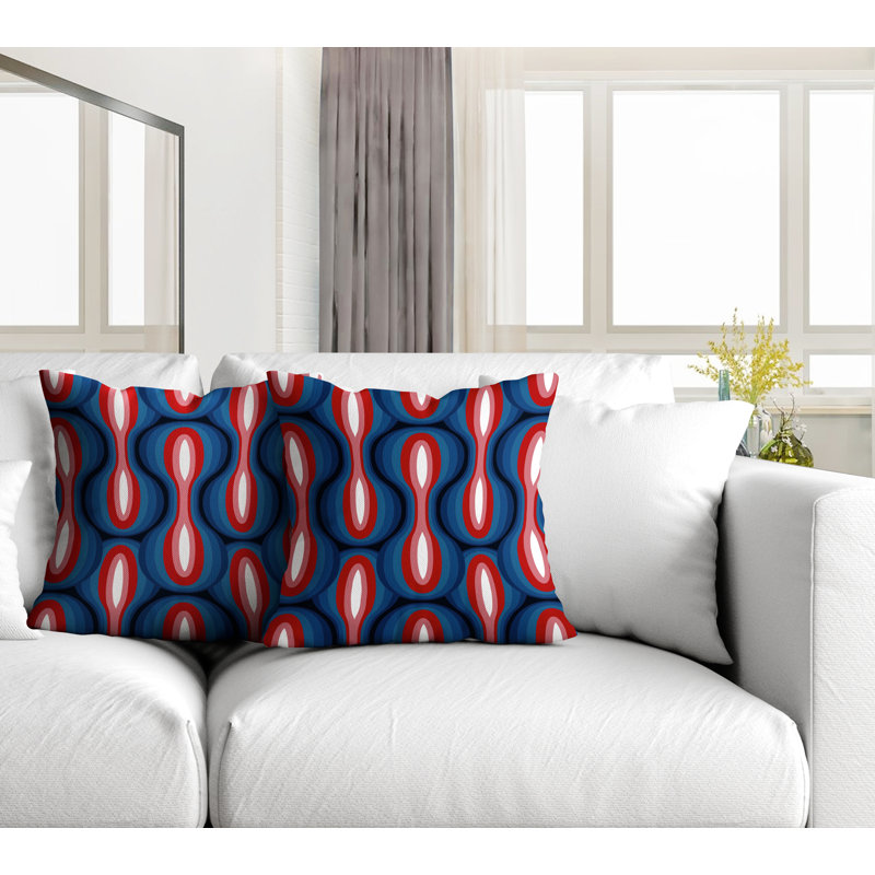 Coussin décoratif intérieur / extérieur Ikat, L 15 po x H 15 po, Rouge