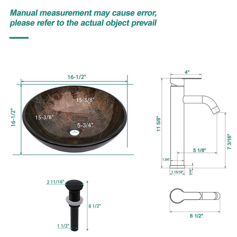Lavabo de salle de bain vasque en verre trempé artistique avec robinet noir et drain escamotable, meuble-lavabo en verre trempé ovale brun texturé